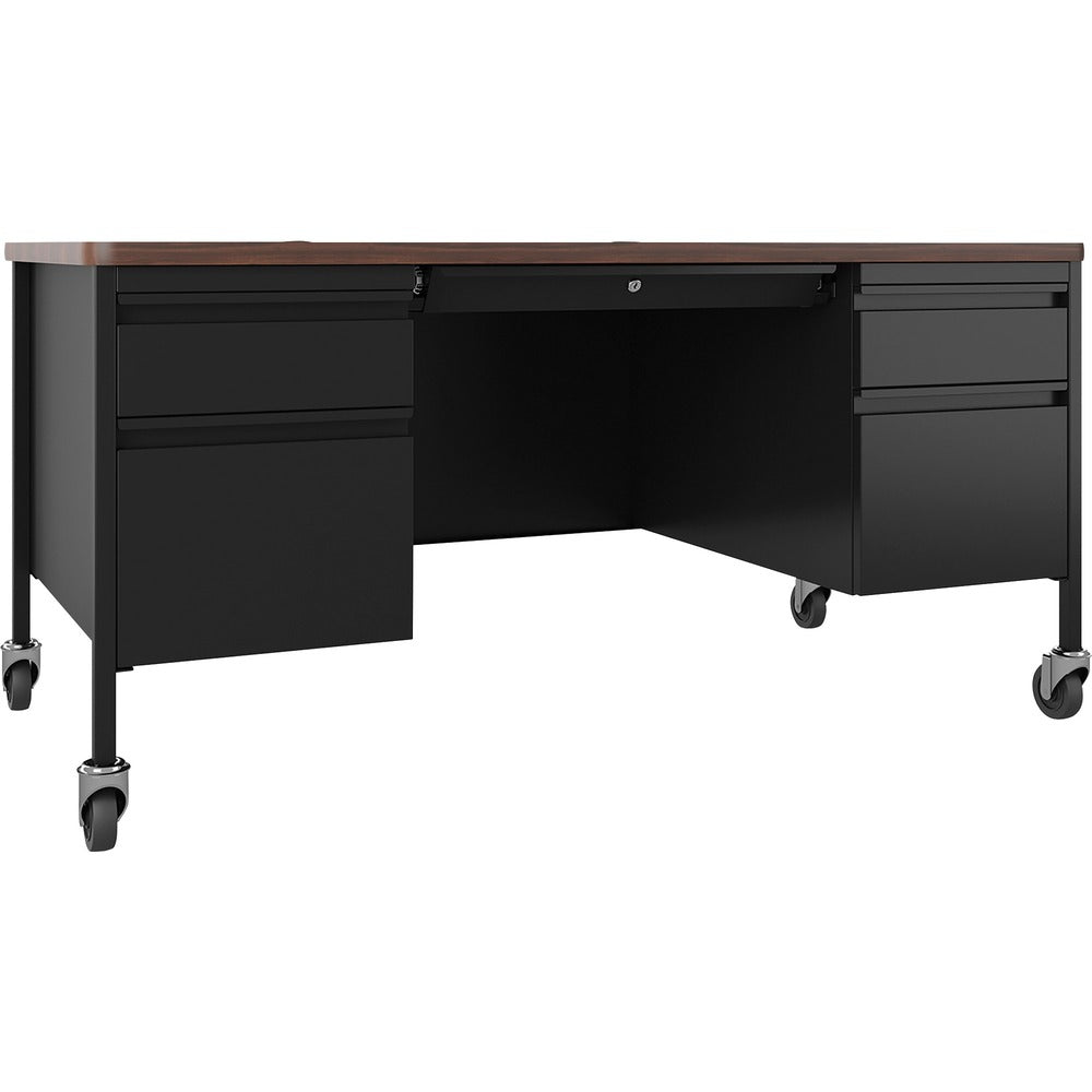 Image of Lorell Desk, Double-Pedestal, Mobile, 60"x30"x29-1/2", Walnut/BK