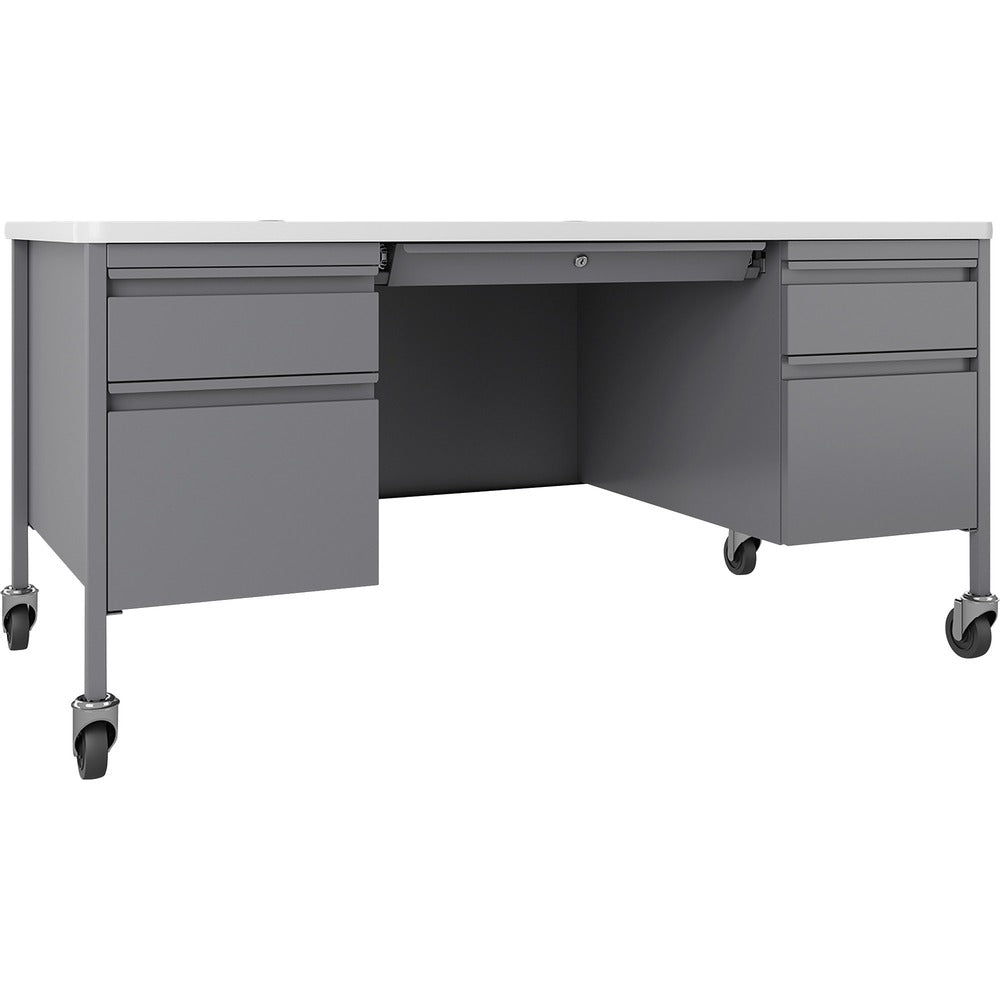 Image of Lorell Desk, Double-Pedestal, Mobile, 60"x30"x29-1/2", WE/Platinum