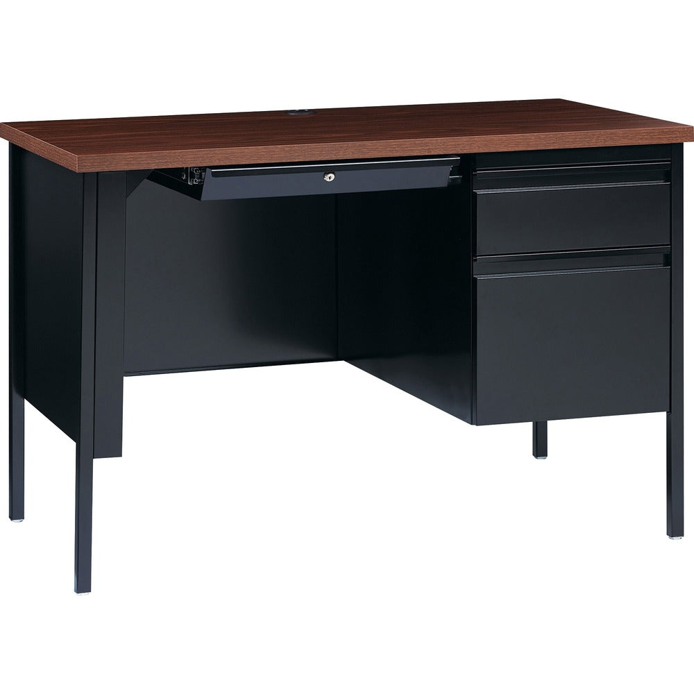 Image of Lorell Desk, Right-Pedestal, Steel, 45-1/2"x24"x29-1/2", Walnut/BK