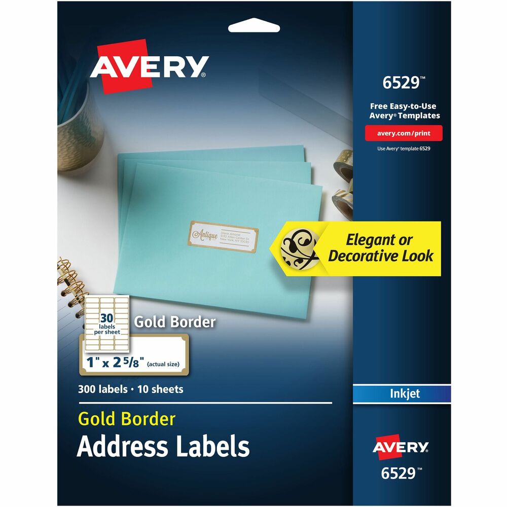 Image of Avery Labels w/Gold Border, Inkjet, 1"x2-5/8", 300/PK, White
