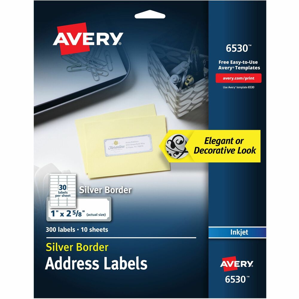 Image of Avery Labels w/Silver Border, Inkjet, 1"x2-5/8", 300/PK, White
