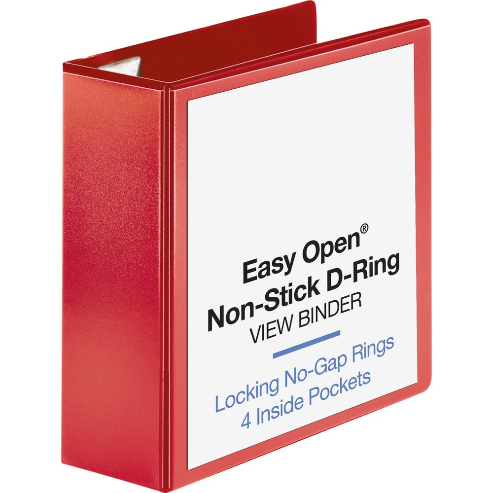 Image of Business Source View Binder, D-ring, 4" Capacity, 8-1/2"x11", Red
