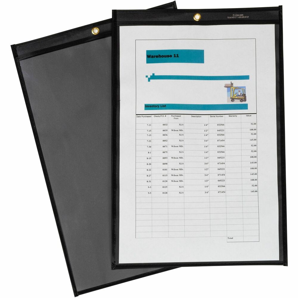 Image of C-Line Ticket Holders, Heavy-duty Vinyl, 11"x17", 25/BX, BK/CL