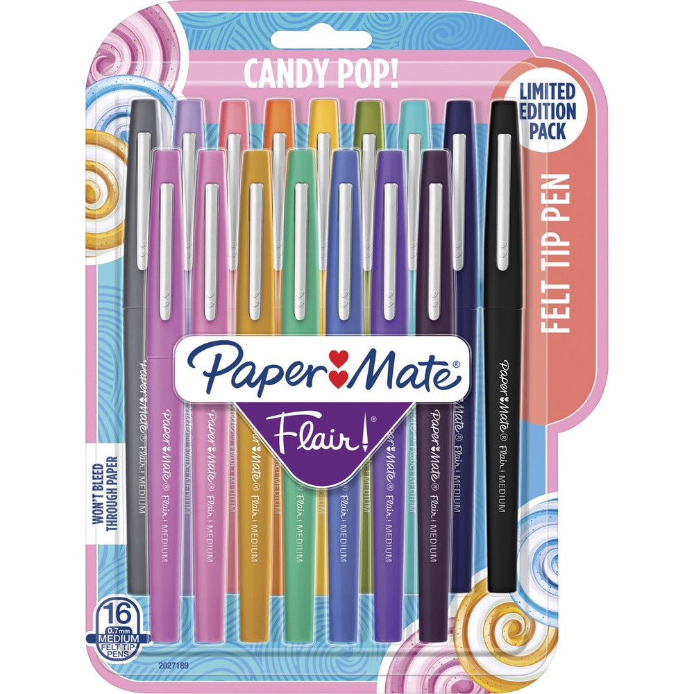 Image of Paper Mate Pen, Felt Tip, 0.7mm, 5-3/4"Wx9/10"Lx7-3/5"H, 16/PK, AST