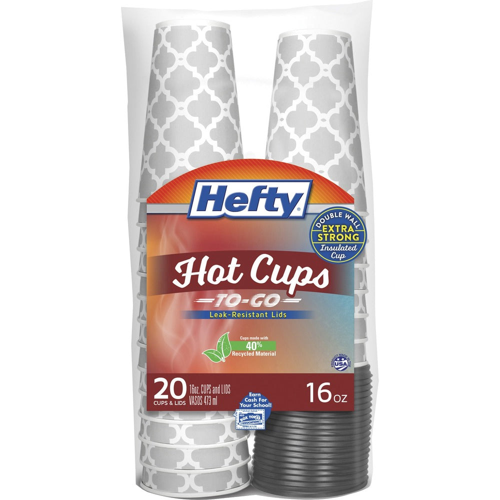 Image of Reynold Food Packaging Hot Cups, w/ Leak-Resistant Lids, Dble-Wall, 16oz, 20/PK, MI