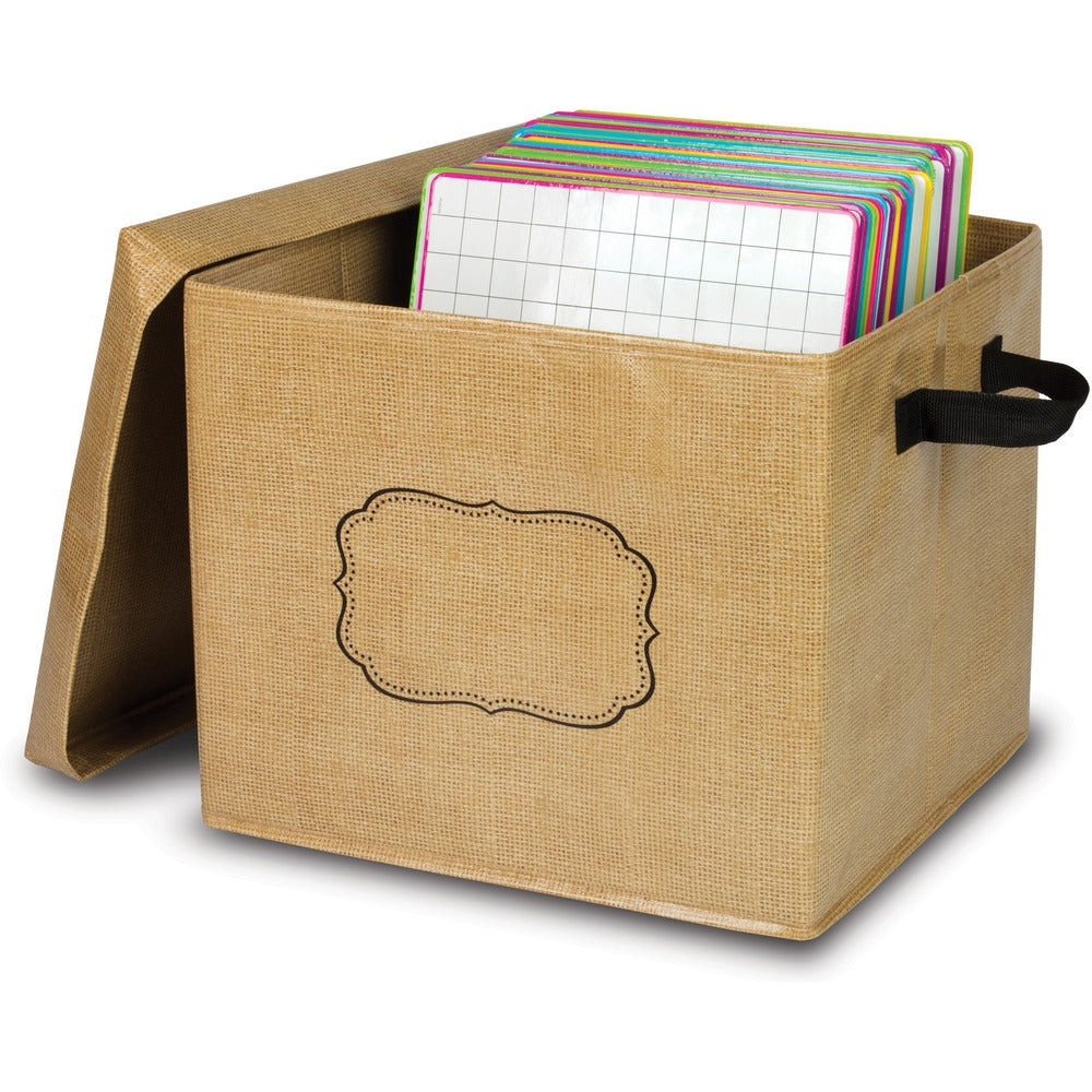 Image of Teacher Created Resources Storage Box w/Erasable Label, Burlap, 12"x13"x10-1/2", BN