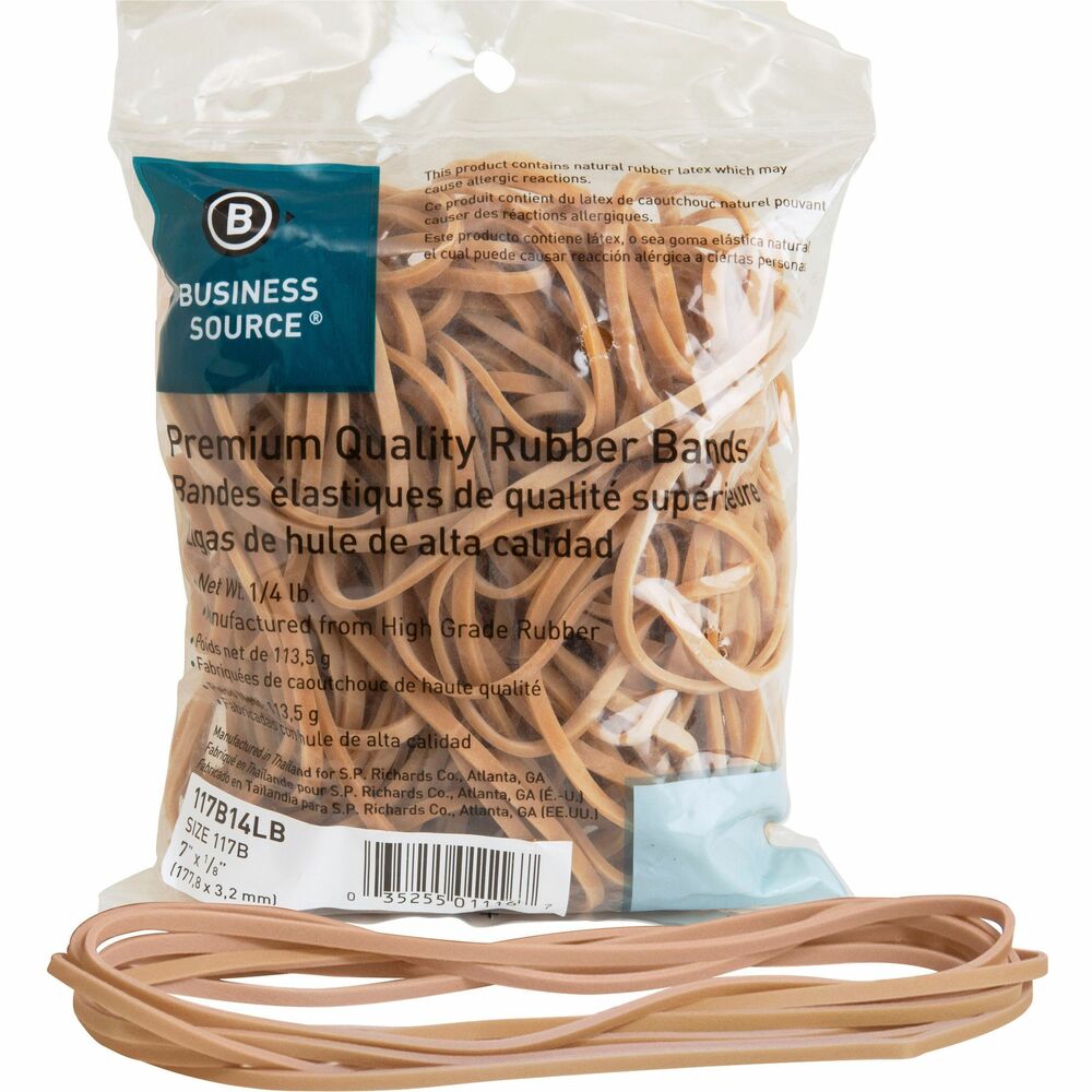Image of Business Source Rubber Bands,1/4 lb.,Approx. 62/BG,Size 117B, 7"x1/8",NL