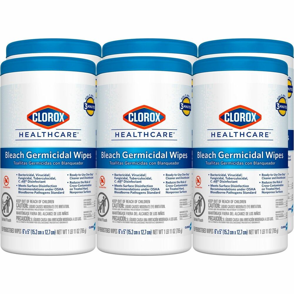 Image of Clorox Company Germicidal Wipes,w/Bleach, 150 Wipes/Canister, 300/PL, White