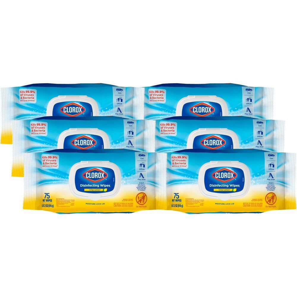 Image of Clorox Company Disinfecting Wipes, Crisp Lemon, 75 Wipes, 300/BD, White