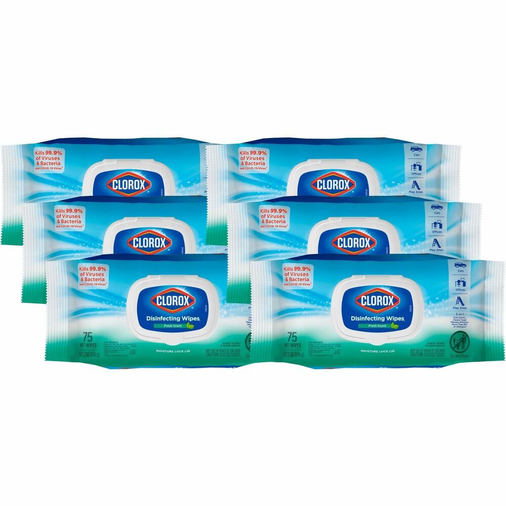 Image of Clorox Company Disinfecting Wipes, Fresh Scent, 75 Wipes, 300/BD, White