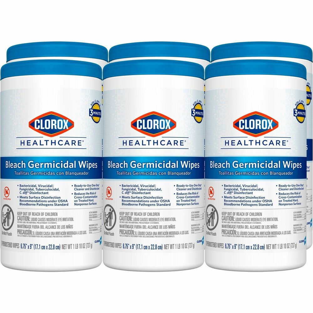 Image of Clorox Company Germicidal Wipes w/Bleach, 6-3/4"x9", 70 Wipes, 450/PL, WE