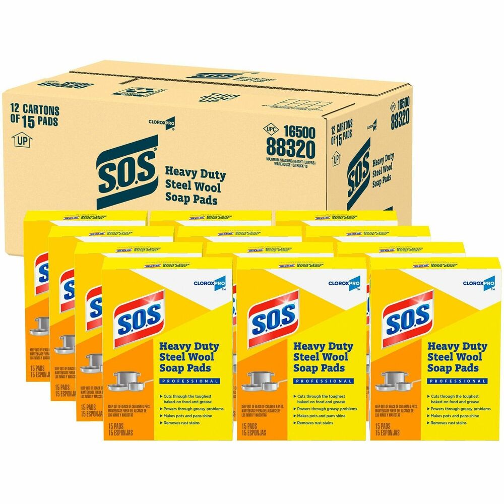 Image of Clorox Company Scrub Pads w/Soap,Heavy-Duty,Steel Wool,5"x4",15/BX,240BX/BD