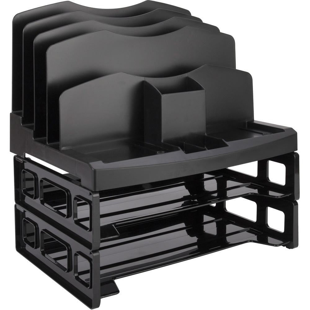 Image of Business Source Organizer, w/2 Letter Trays, 9 Comp,13-1/8"x9-7/8"x14", BK