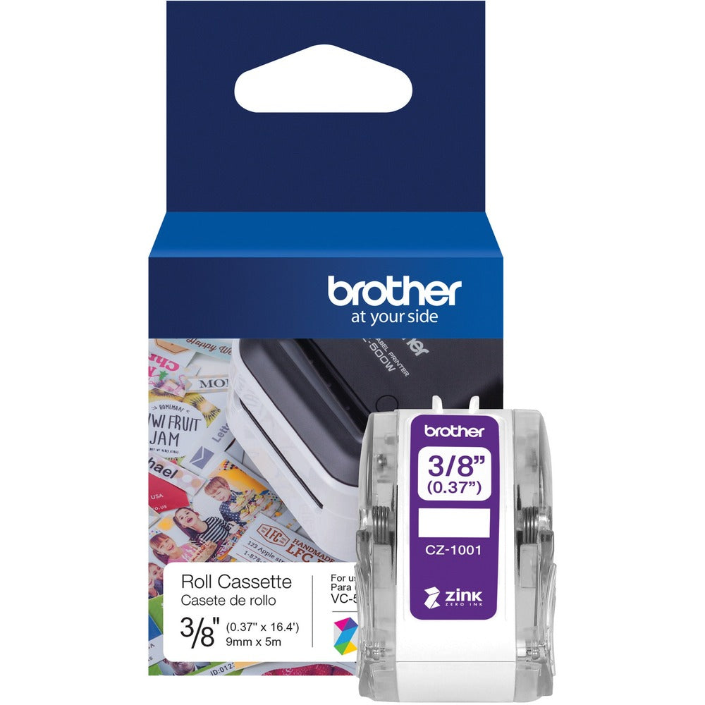 Image of Brother Labels, ZINK Zero Ink, Continuous-Length, 3/8"x16.4', White