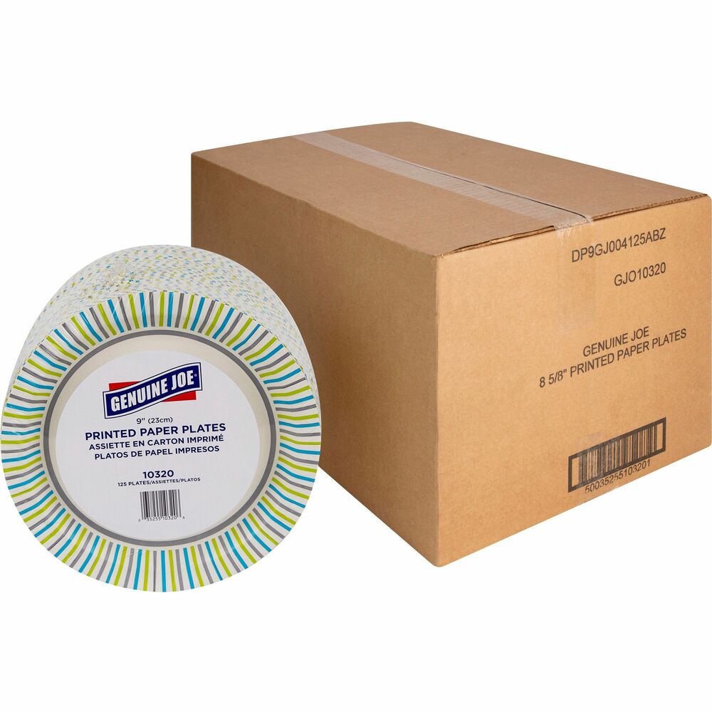 Image of Genuine Joe Paper Plates, Soak-Proof, 9" Round, 125/PK, 4/CT, MI