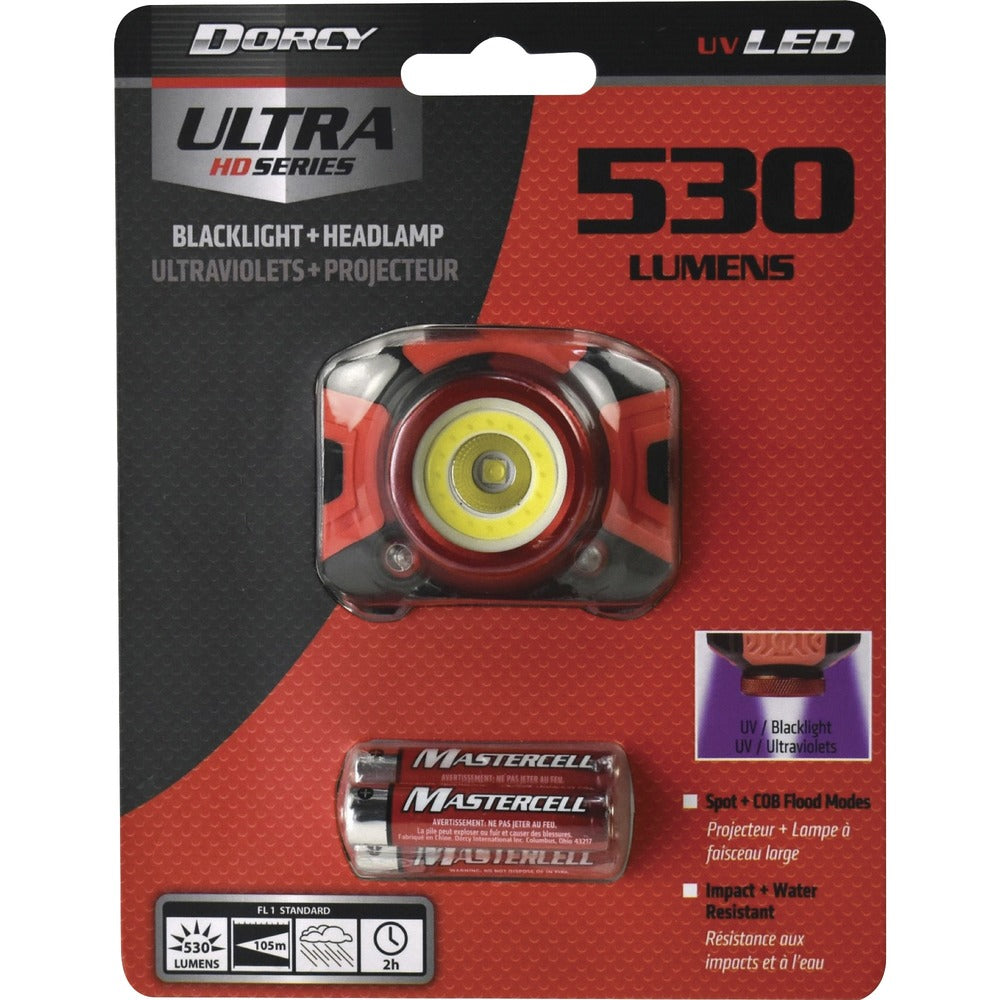 Image of Dorcy Intl. Headlamp, 530 Lumen, 1-4/5"Wx2-3/10"Lx1-3/5"H, Black/Red