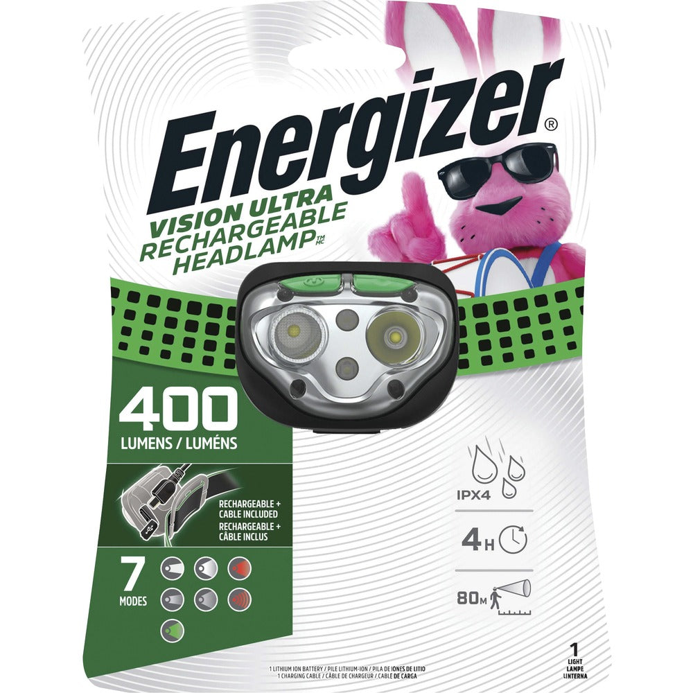 Image of Eveready Battery Co Inc Headlamp, LED, Rechargeable, 400 Lumens, 80m, Black