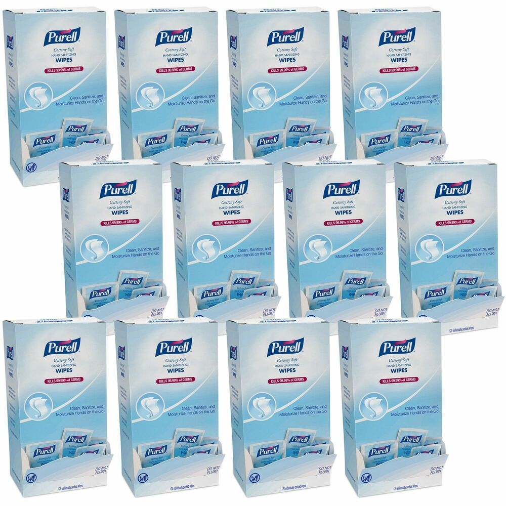 Image of Gojo Hand Sanitizing Wipes, Single Packets, 120/BX, 12/CT, White