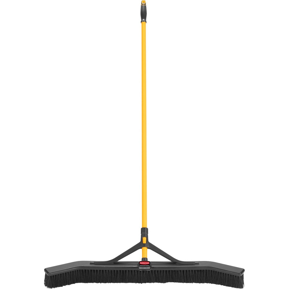 Image of Rubbermaid Commercial Products Broom, Steel Handle, 36" Angled Sweep, 58-1/8"L, 6/CT, YW/BK