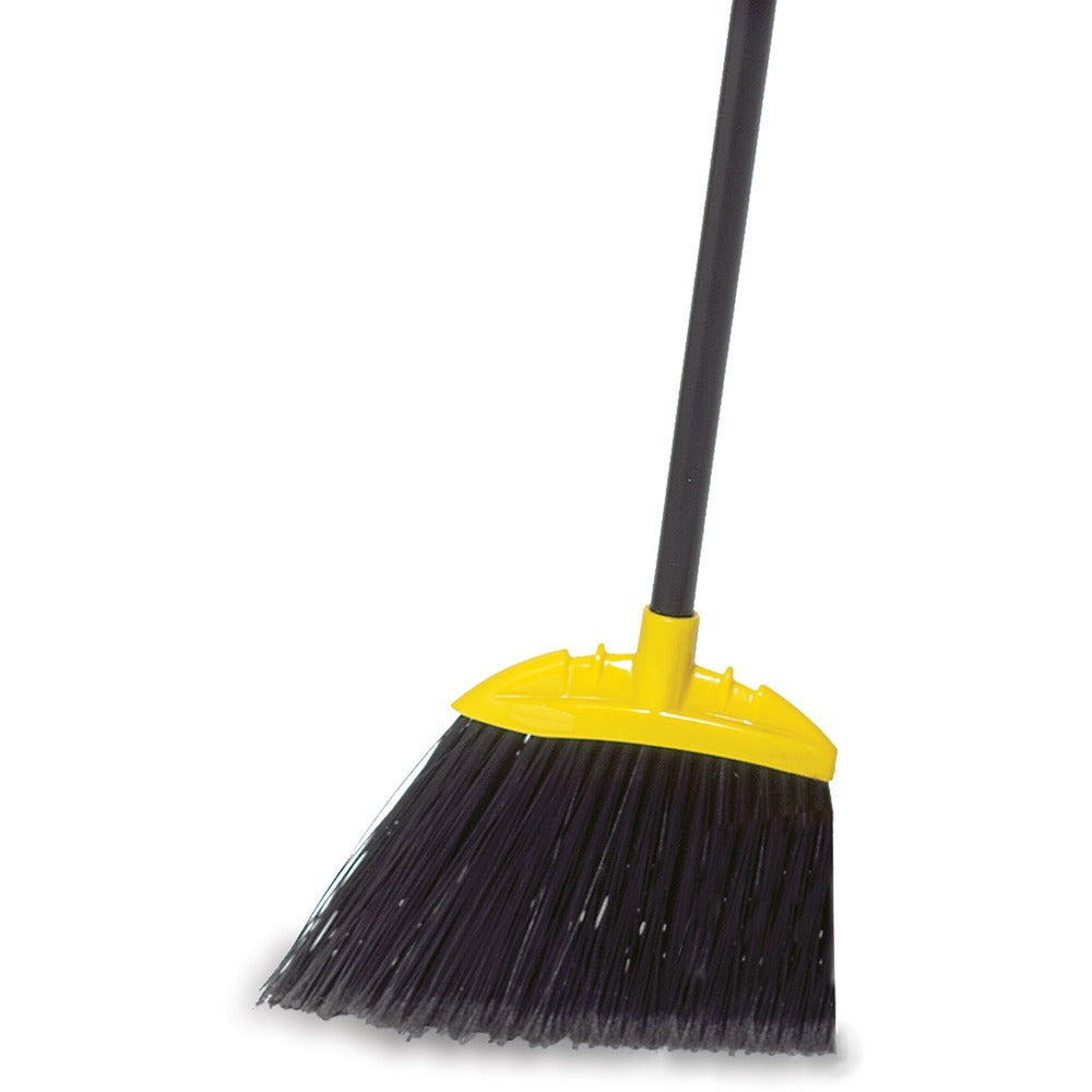 Image of Rubbermaid Commercial Products Broom,Angled Bristles,Metal Handle,Jumbo,10"W,6/CT,BK/YW