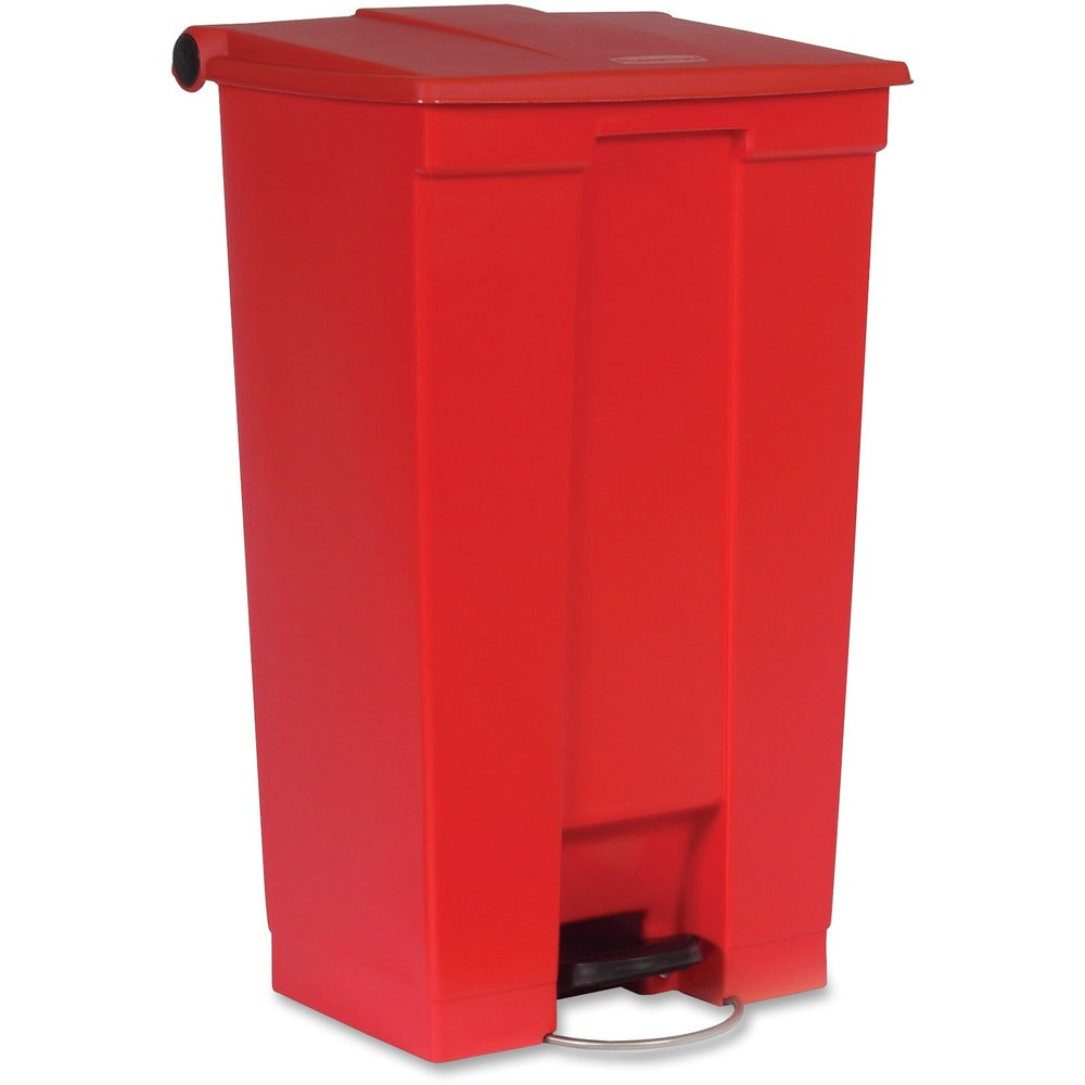 Image of Rubbermaid Commercial Products Step-On Wastebasket, 23Gal, 19-3/4"x16-1/8"x32-1/2", Red