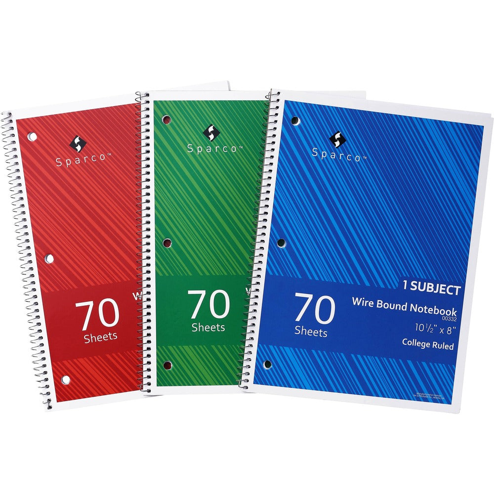 Image of Sparco Notebook, College-Rule, 8"Wx10-1/2"Lx1/4"H, 3/PK, White