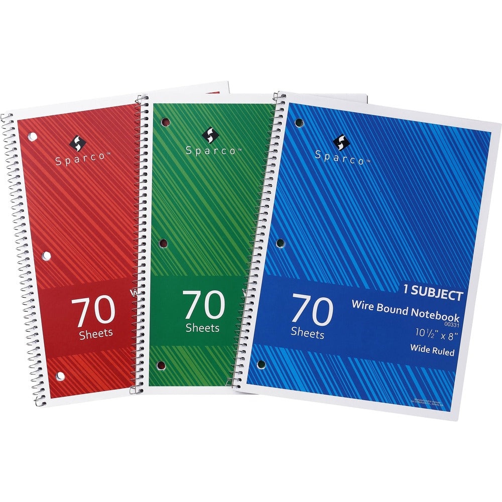 Image of Sparco Notebook, Wide-Rule, 8"Wx10-1/2"Lx1/4"H, 3/PK, White
