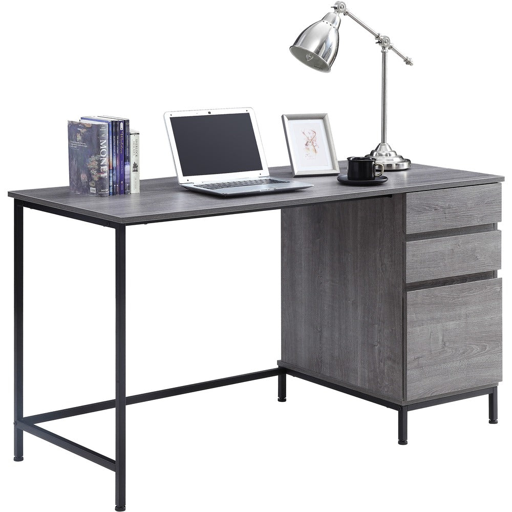 Image of Lorell Desk, 3 Drawers, Steel Legs, 55"x23-5/8"x30", Charcoal