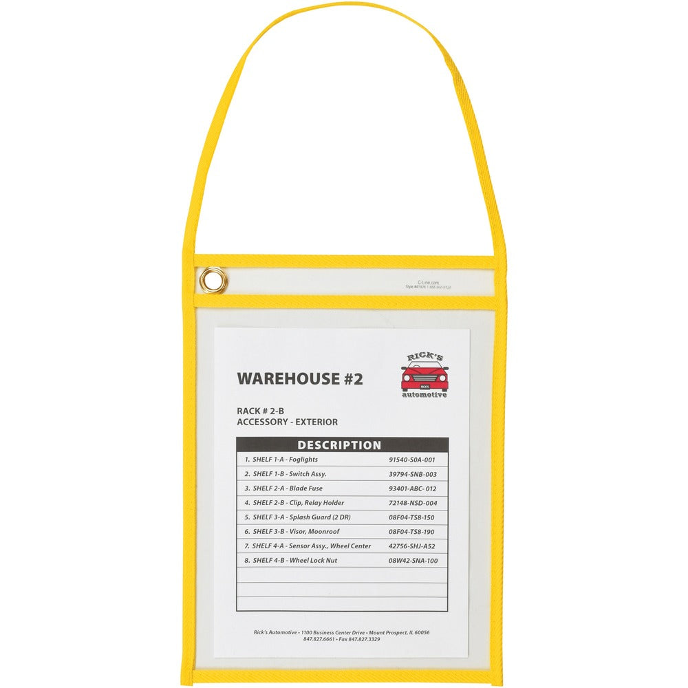 Image of C-Line Shop Ticket Holder, w/Strap, 9"Wx12"H, 15/BX, Yellow/Clear