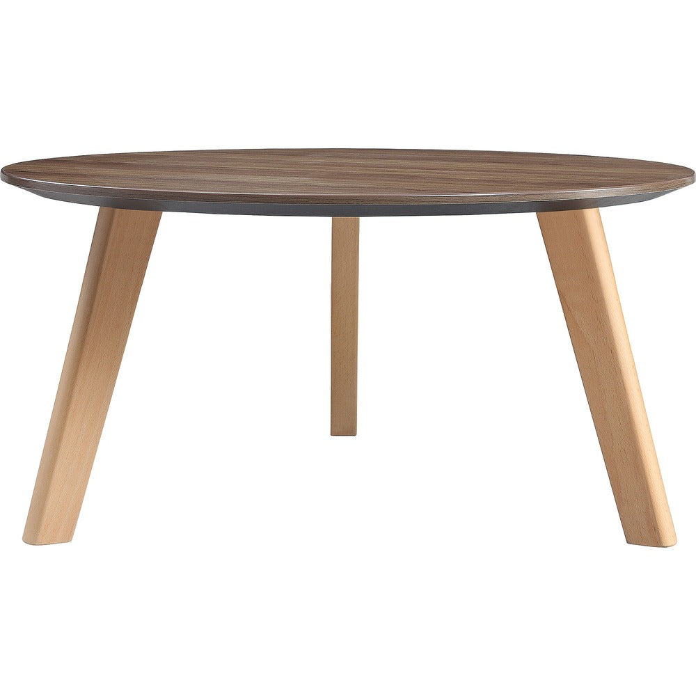 Image of Lorell Coffee Table, Knife Edge, 3-Leg, 32"Dia x 15-3/4", Walnut