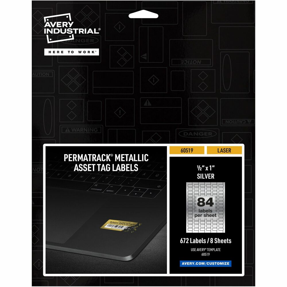 Image of Avery Labels, f/Asset Tags, Metallic, 1/2"x1", 672/PK, Silver