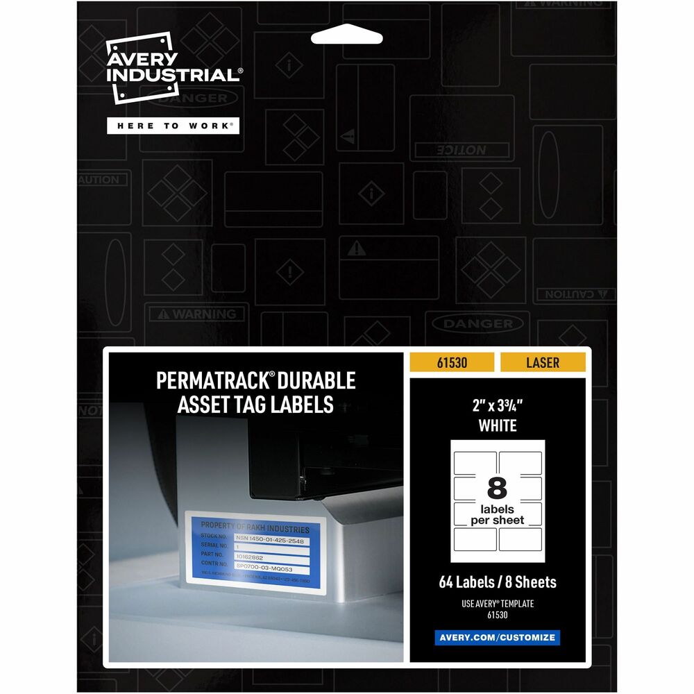 Image of Avery Labels, f/Asset Tags, Waterproof, 2"x3-3/4", 64/PK, White