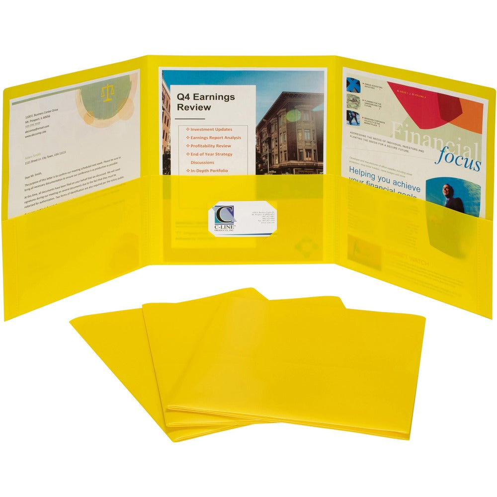 Image of C-Line Portfolio,3-Pocket,w/Card Holder,Poly,Letter,24/BX,Yellow