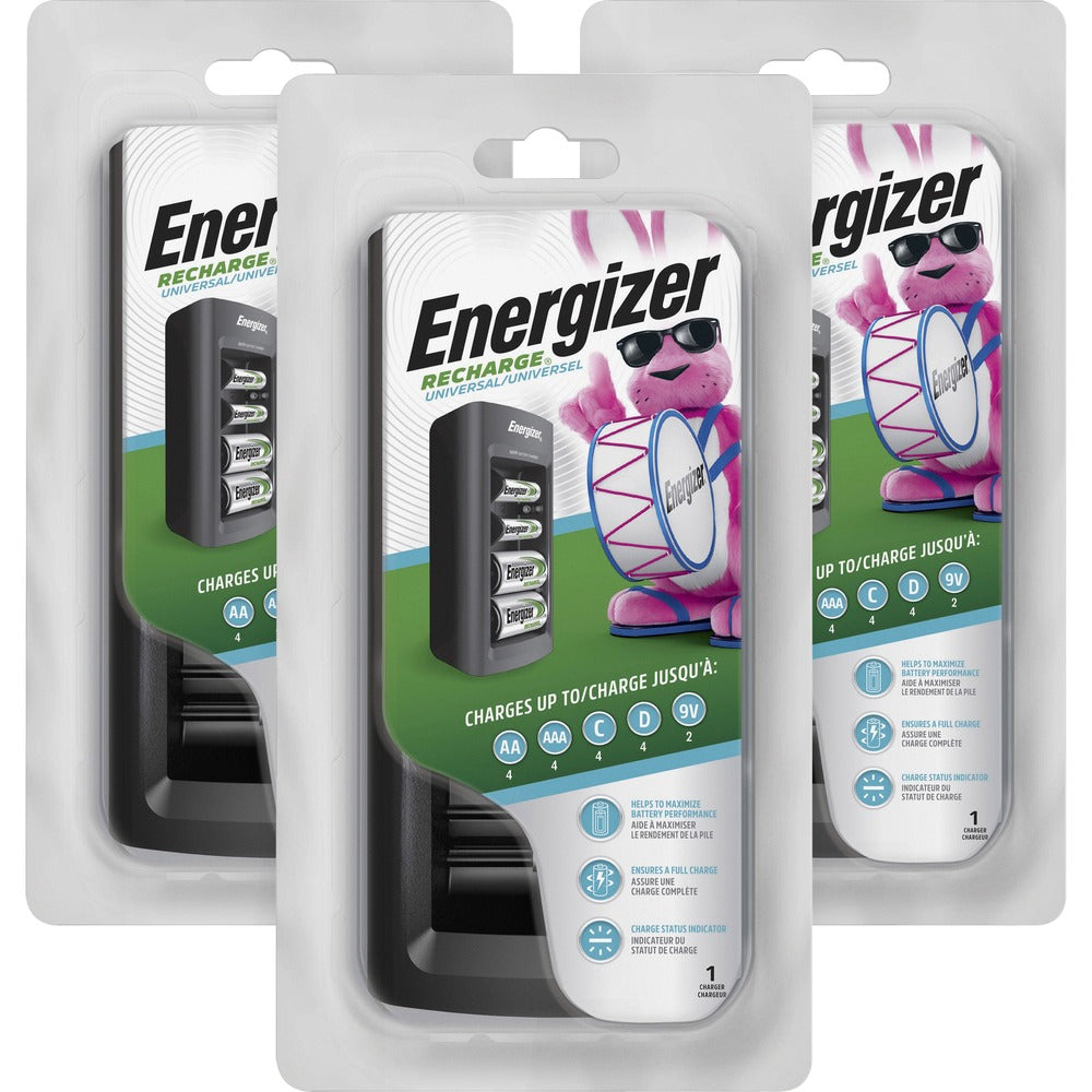 Image of Eveready Battery Co Inc Battery Chargers, f/AA/AAA/C/D, 9V, 4"x8"x25-1/4", 3/CT, BK