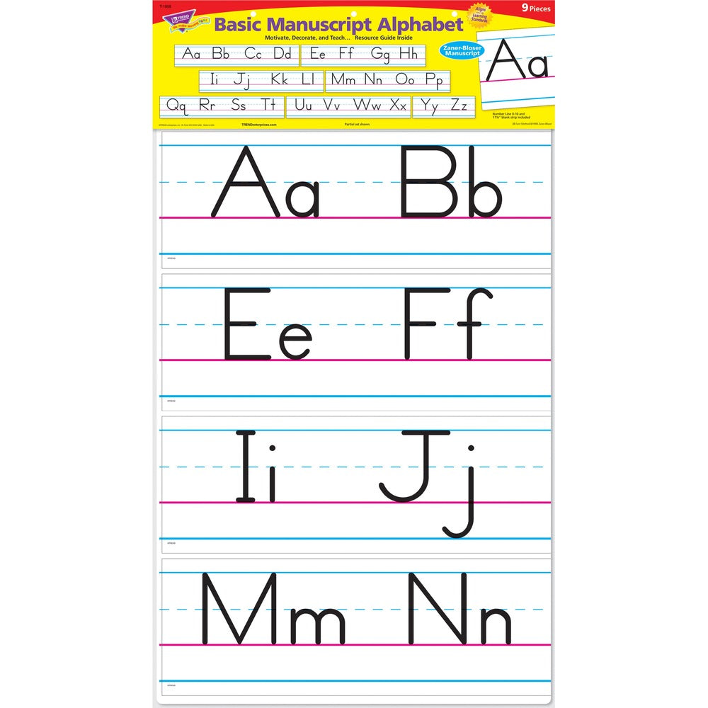 Image of Trend Enterprises Alphabet Bulletin Brd Set,Manuscript,6-1/4"x22-1/4',9-pc,MI