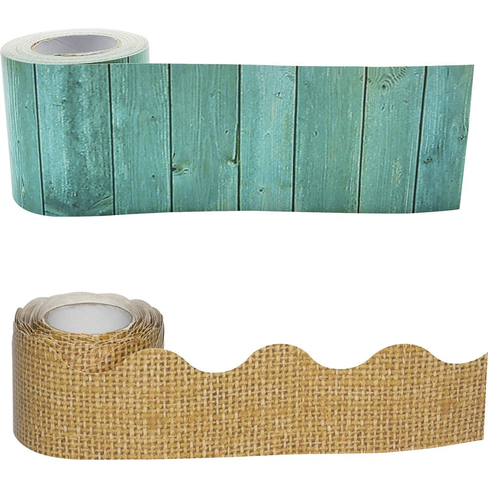 Image of Teacher Created Resources Border Trim, Shabby Chic, Burlap, 3"Wx50'L, 2/ST, Multi