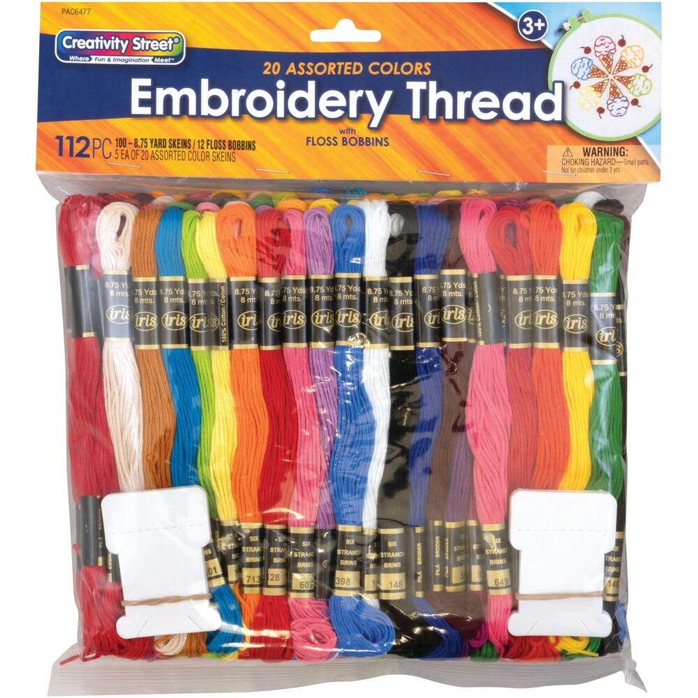 Image of Pacon Embroidery Thread, 12 Floss Bobbins, 100/PK, Assorted