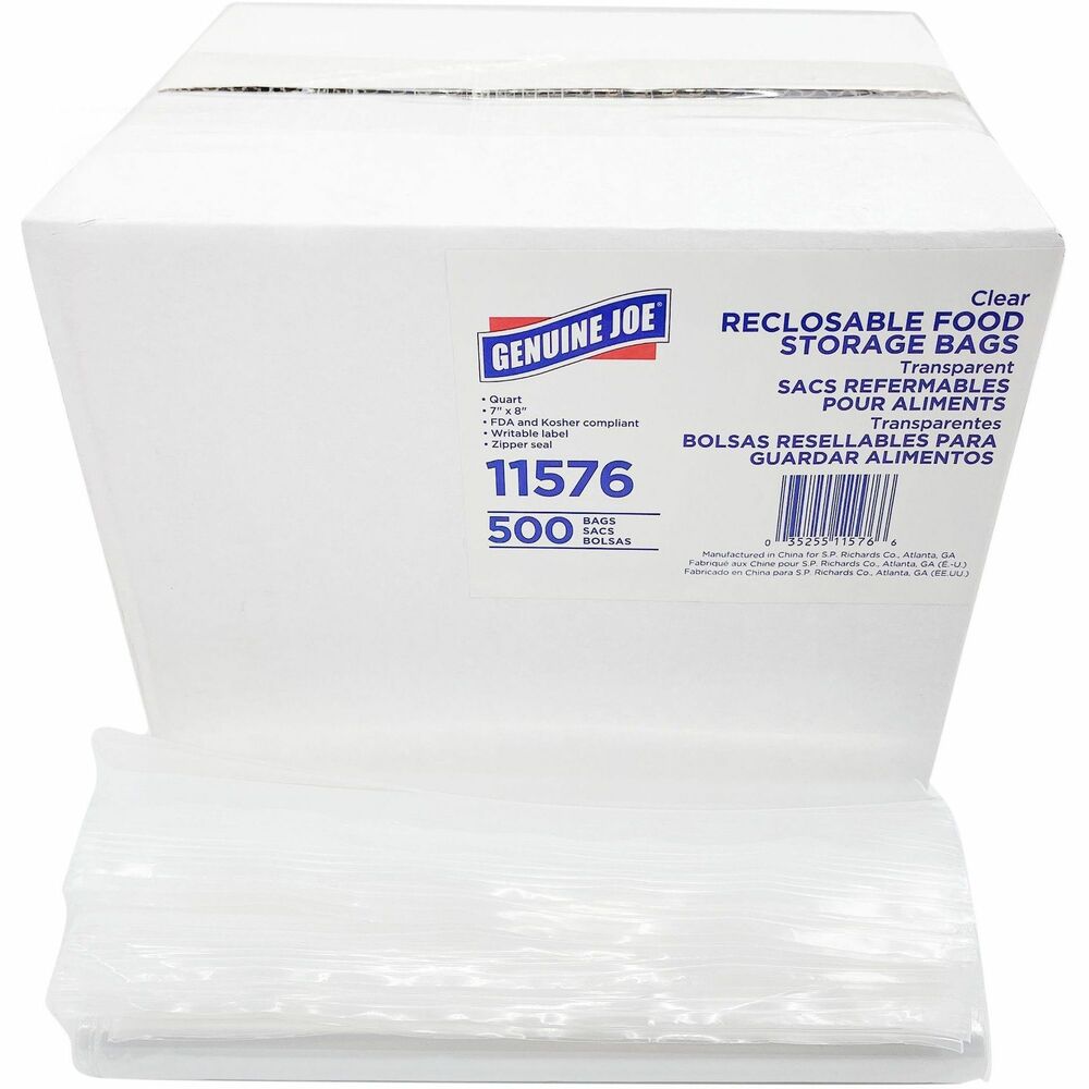 Image of Genuine Joe Food Storage Bags,Reclosable,1 Qrt,1.75mil,500/BX,8BX/CT,CL