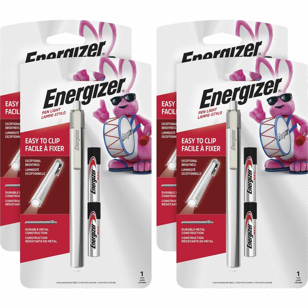 Image of Eveready Battery Co Inc LED Pen Light,6 Lumens,Uses 2 AAA Batteries,4/CT,Silver