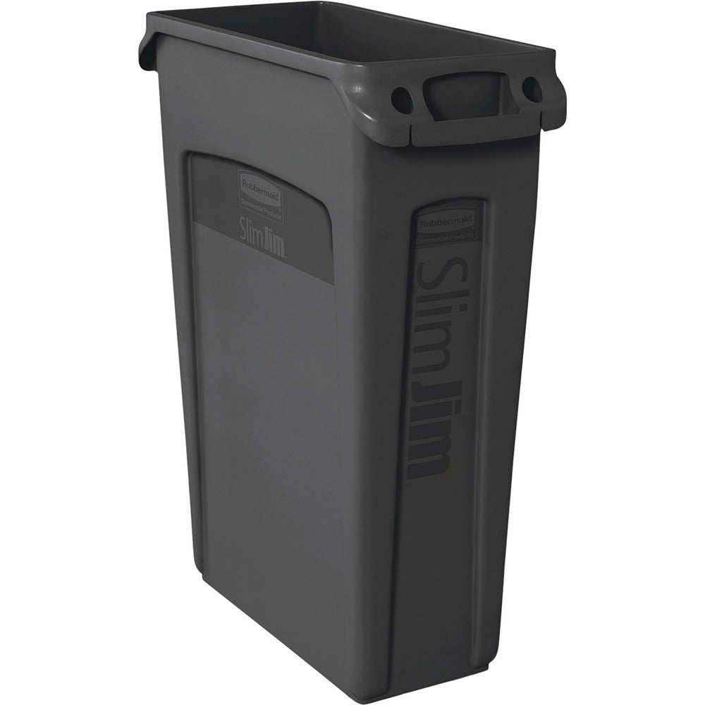 Image of Rubbermaid Commercial Products Waste Container,Slim Jim,Vented,23 Gal,22"x11"x30",4/CT,BK