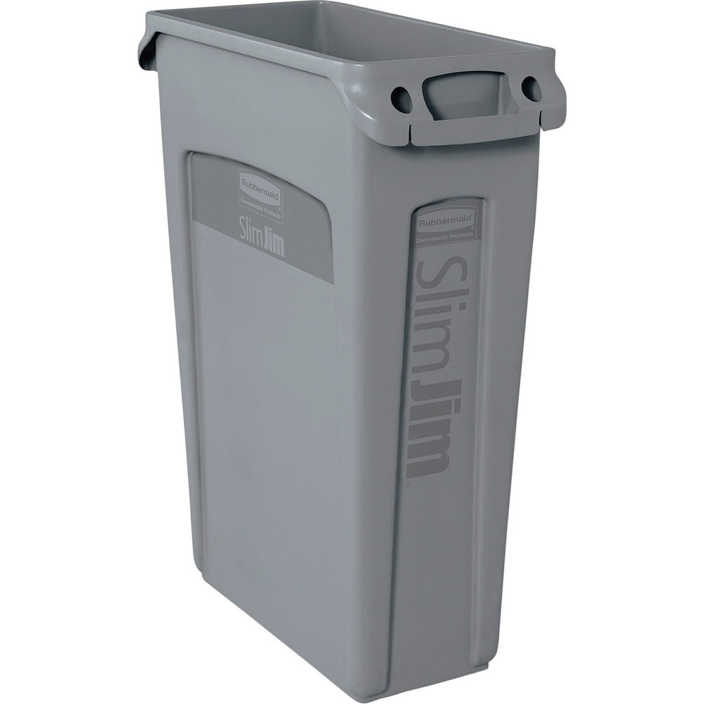 Image of Rubbermaid Commercial Products Waste Container,Slim Jim,Vented,23 Gal,22"x11"x30",4/CT,GY