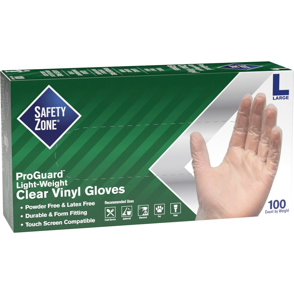 Image of The Safety Zone Gloves,Powder-free,Vinyl,9-1/4"L,Large,100/BX,10BX/CT,CL