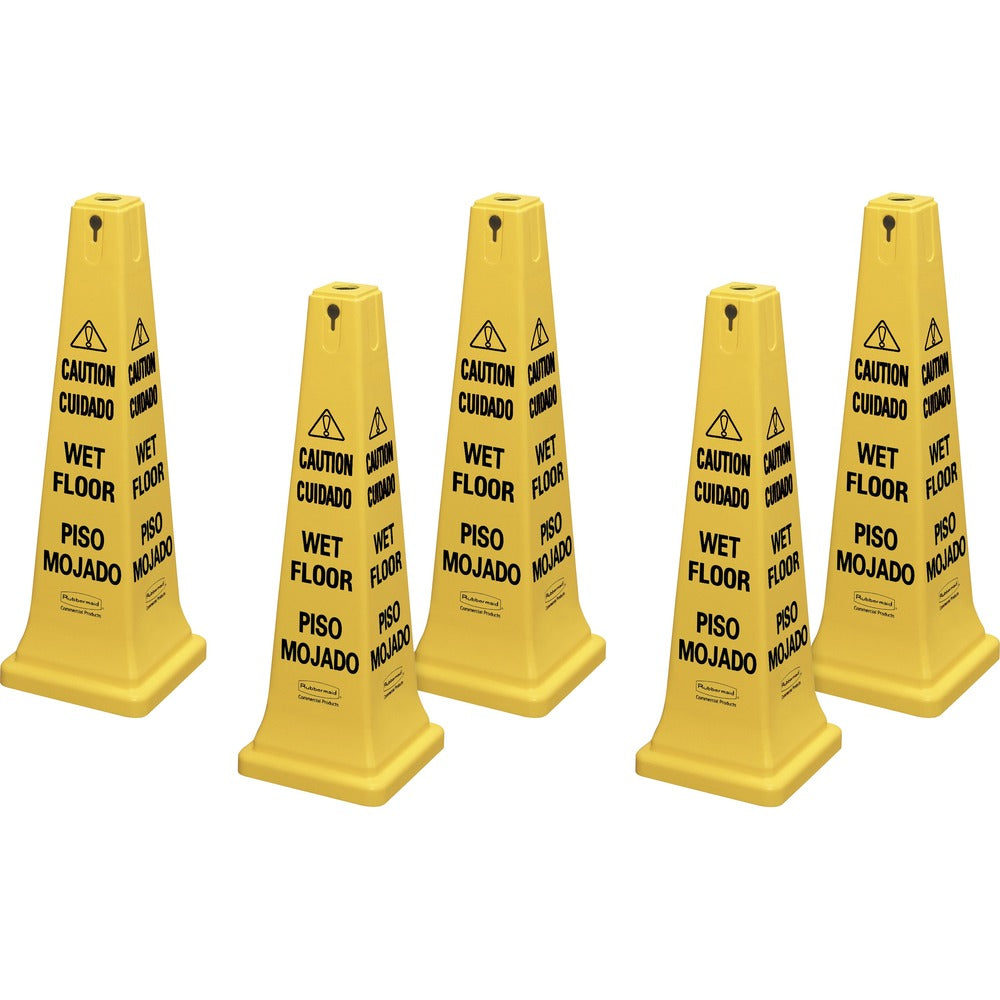 Image of Rubbermaid Commercial Products Safety Sign,"Caution Wet Floor",12-1/4"x12-1/4"x36",5/CT,YW