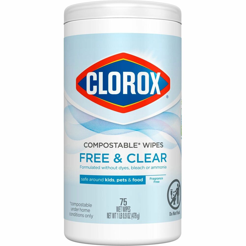 Image of Clorox Company Wipes, Free&Clear, 75 Wipes, 4-1/4"x4-1/4"x8-3/10", White