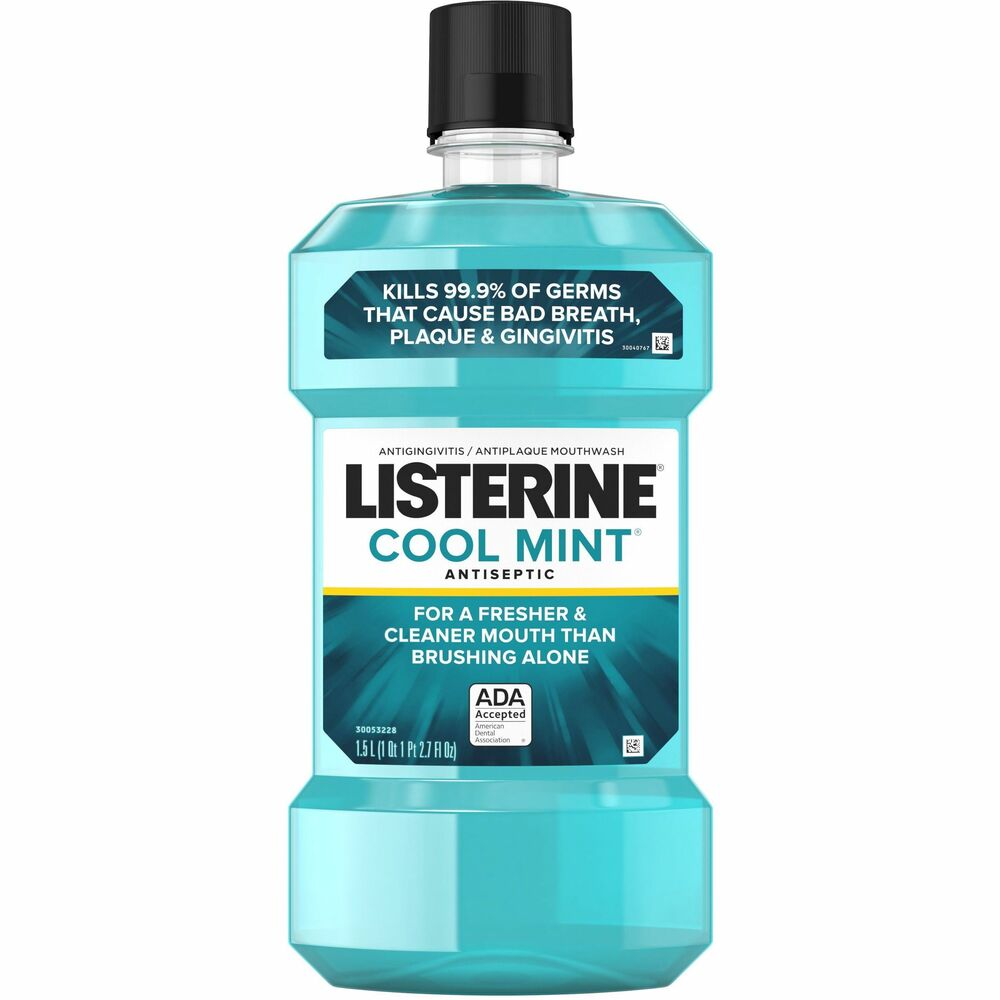 Image of Johnson & Johnson Mouthwash, Cool Mint, Antiseptic, Listerine,1.5L, 6/CT, Blue