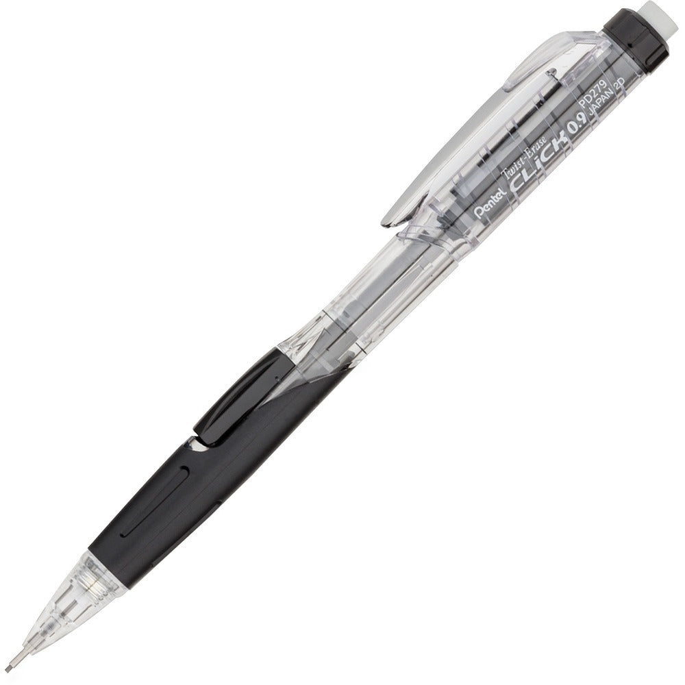 Image of Pentel Mechanical Pencil,Refillable Lead/Eraser,0.9mm,12/BX, Black