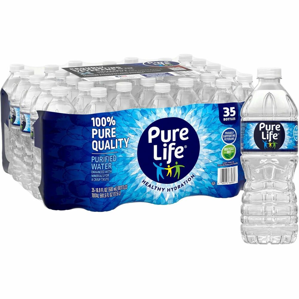 Image of Nestle Waters North America Water, Pure Life, 16.9oz Bottles, 35/CT, Clear
