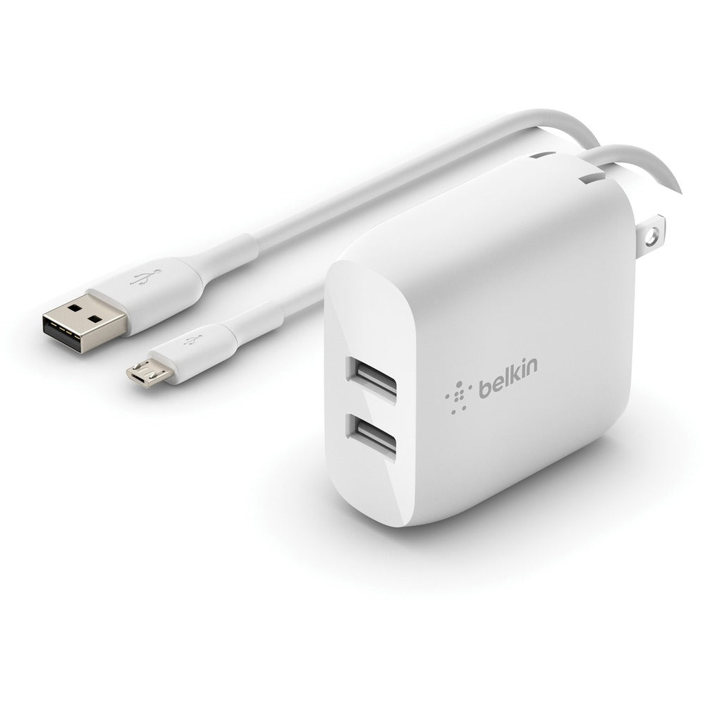 Image of Belkin Wall Charger, Dual USB-A, USB-A to Micro USB 3.3' Cable, WE