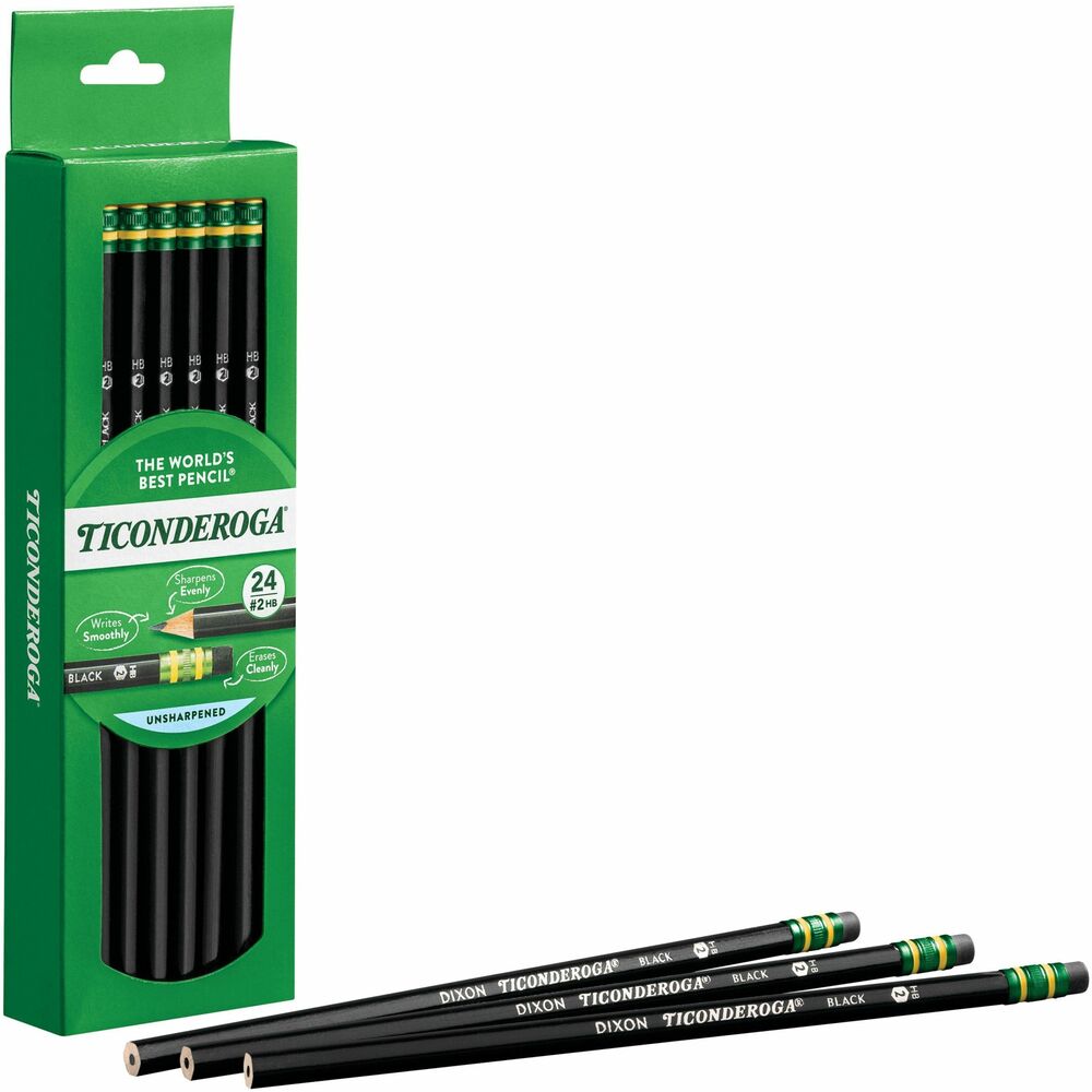 Image of Dixon Ticonderoga Company Pencils, No. 2, BK Woodcase, 24/BX, BK Lead/Eraser