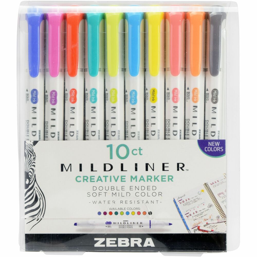 Image of Zebra Highlighter, Double-Ended, Bold/Fine, 10/PK, Assorted